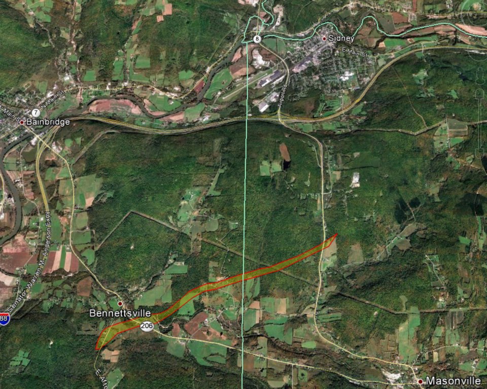Map showing approx path of EF 1 tornado.