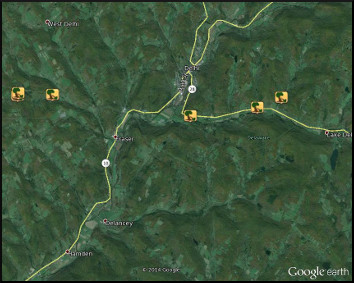 Map showing wind damage in Delaware County New York.
