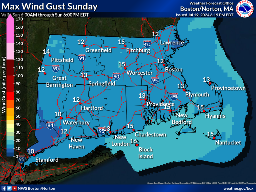 Map that displays the th period Max Wind Gust.