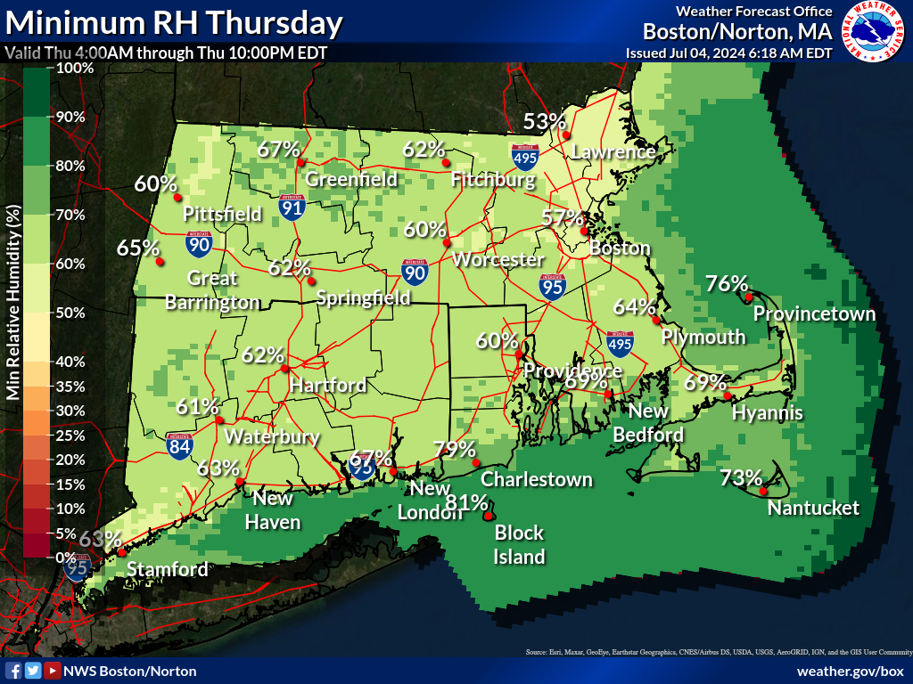 Map displays the Southern New England Minimum RH Day 1.