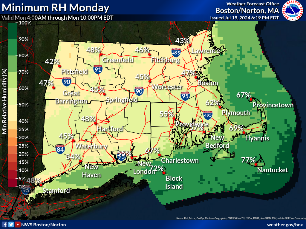 Map displays the Southern New England Minimum RH Day 3.