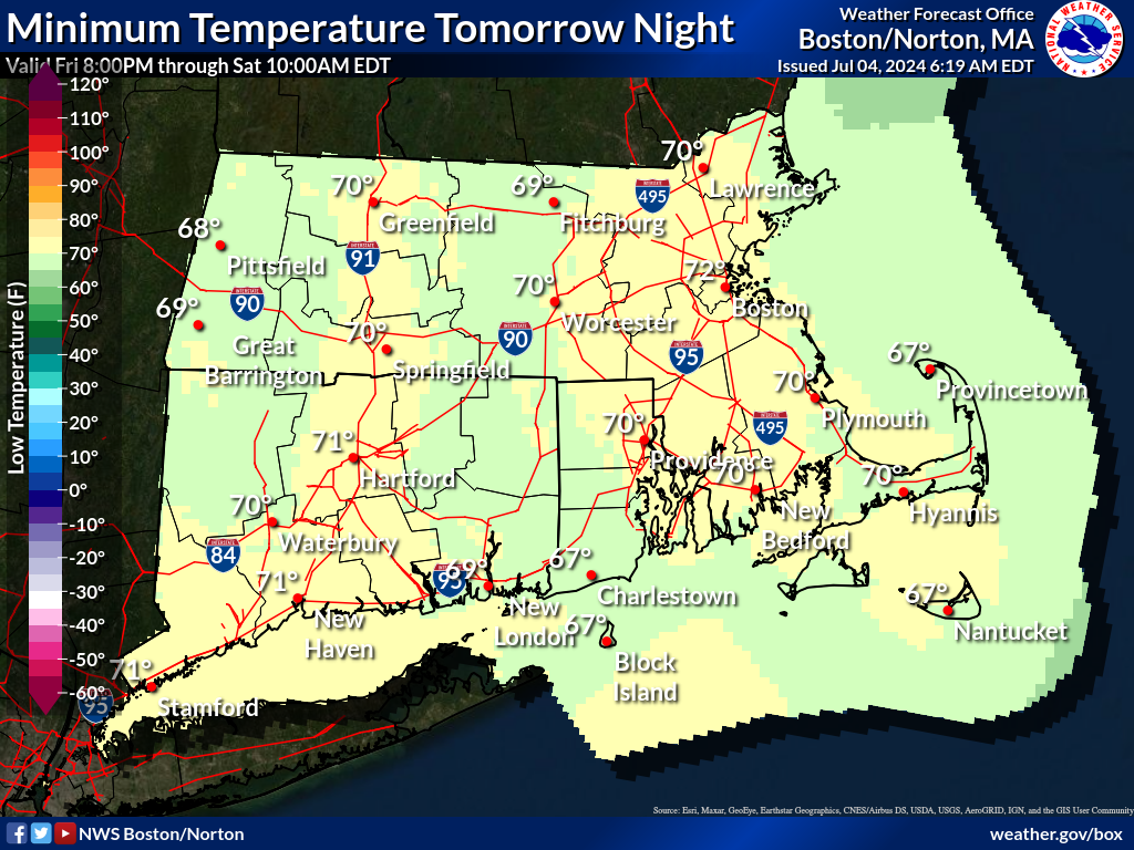 Map displays the Southern New England Minimum Temperature Day 3.