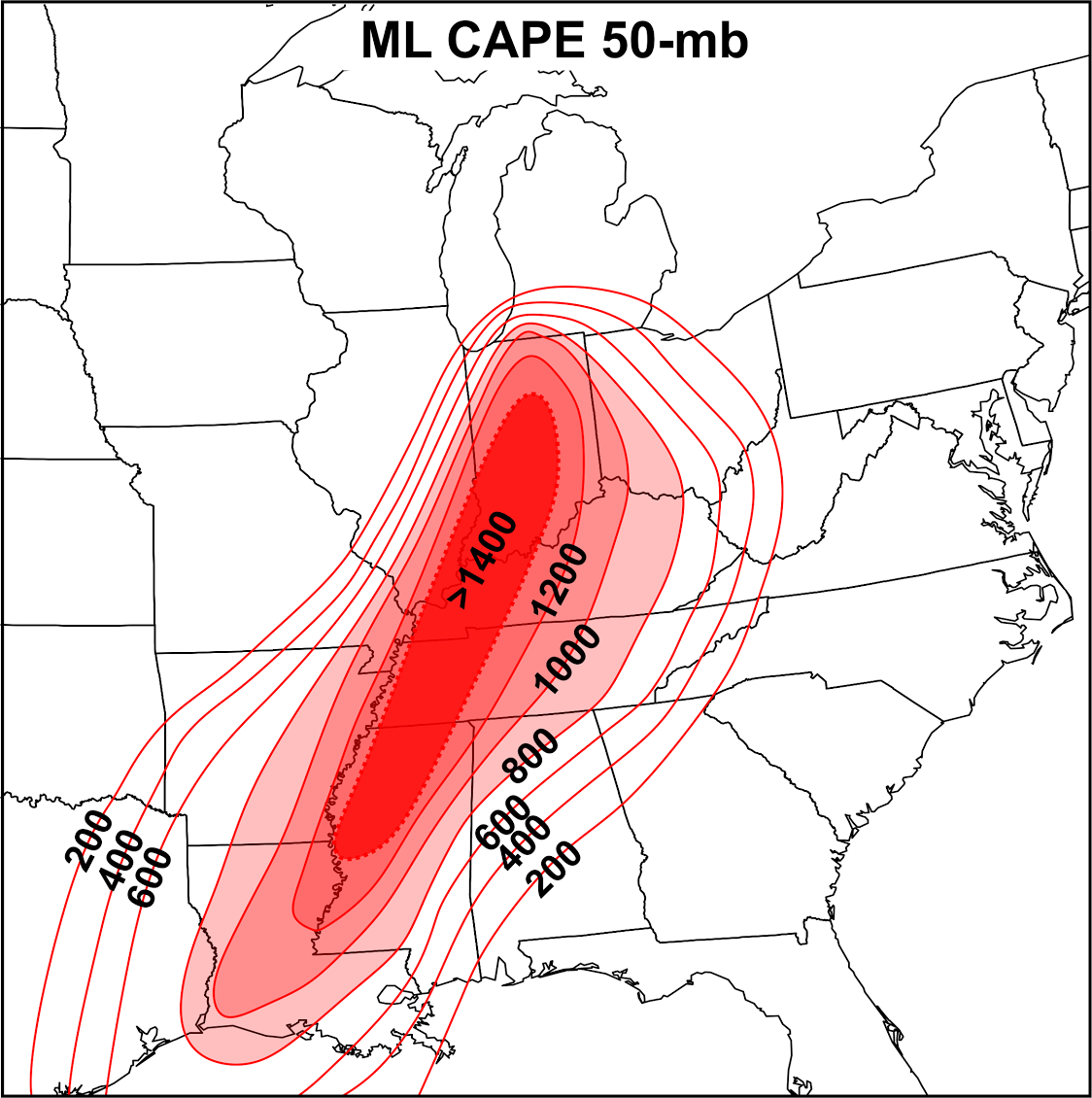 April 11, 1965 23Z 50 mb Mixed Layer CAPE
