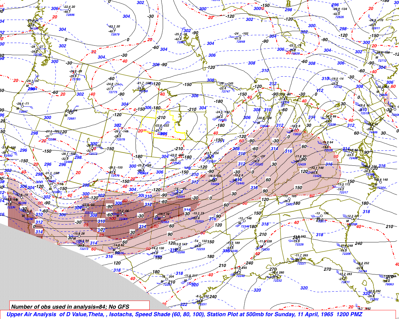 April 11, 1965 12Z 500 mb map