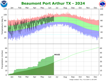 Beaumont/Port Arthur temp/rain YTD image