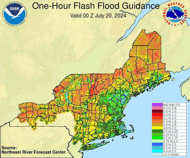 Estimated of the amount of rainfall required over a given area during 1 Hour to cause small streams to flood..